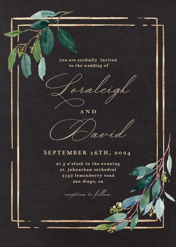 Double frame & leaves - wedding invitation