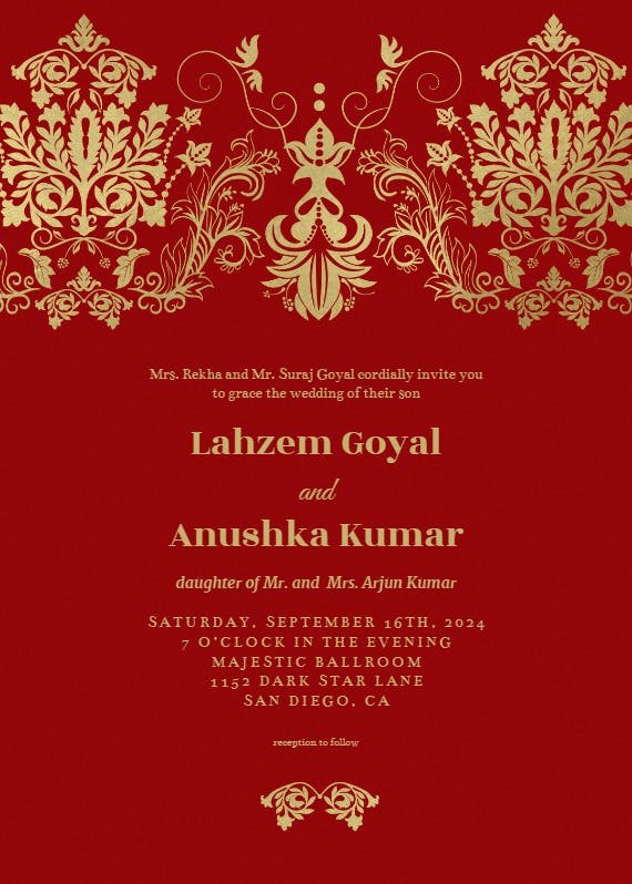 Elegant damask - wedding invitation