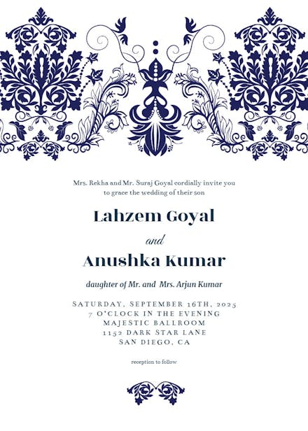 Elegant damask - wedding invitation
