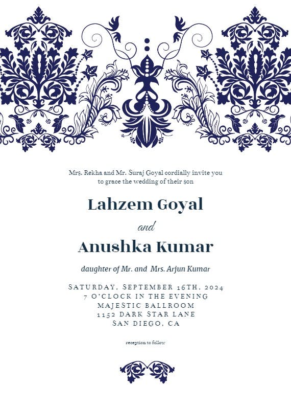 Elegant damask - wedding invitation