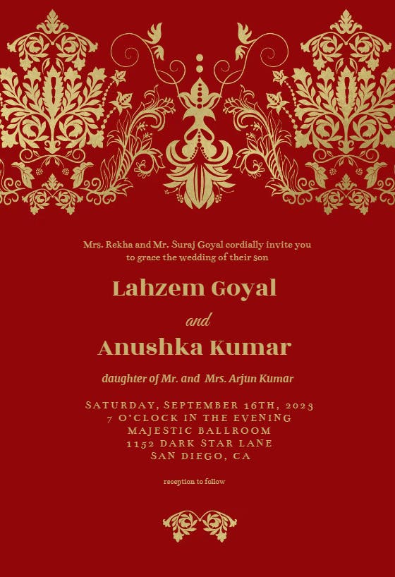 Elegant Damask - Wedding Invitation Template | Greetings Island