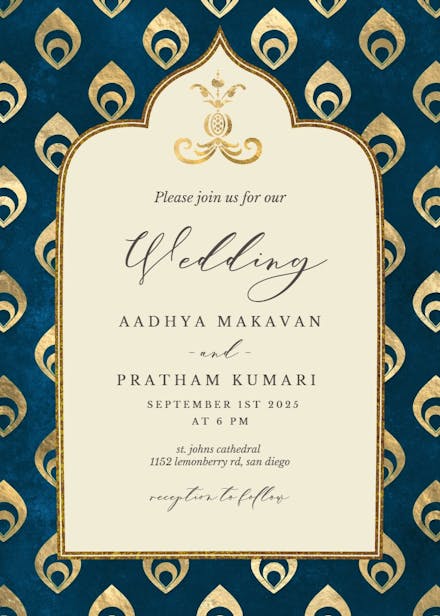 Elegant emerald peacock - wedding invitation