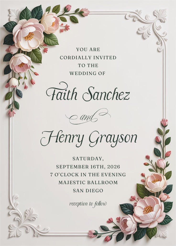 Elegant framed peonies - invitación de boda