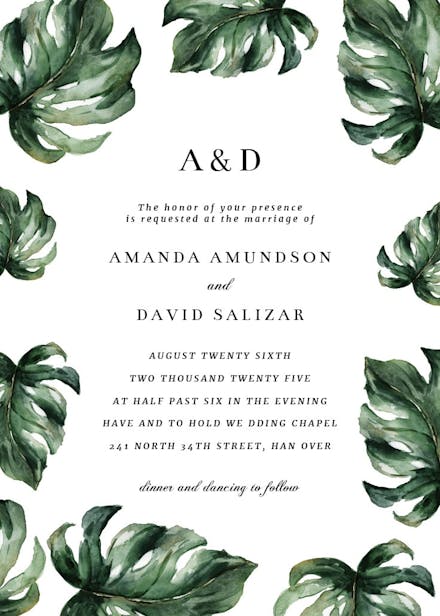 Elegant palm leaves - invitación de boda