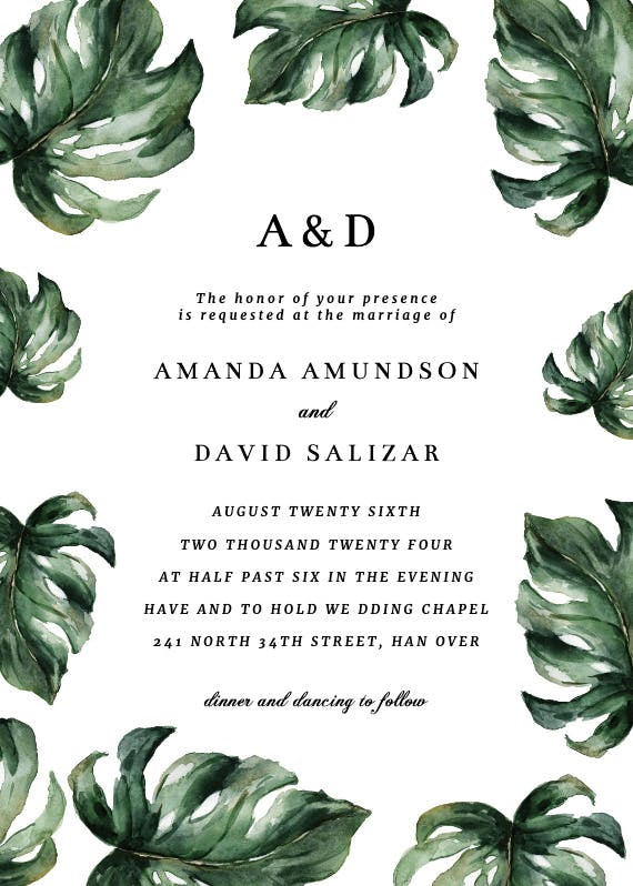Elegant palm leaves - wedding invitation