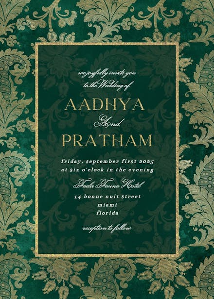 Emerald peacock - wedding invitation