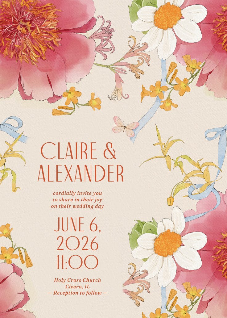 Eternal peonies - wedding invitation