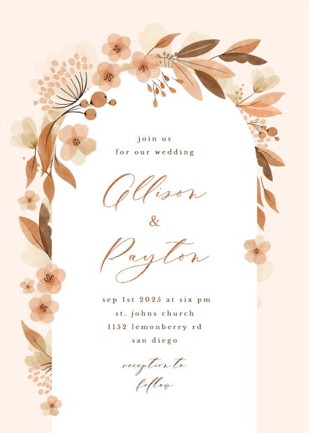 Fall floral arch - wedding invitation