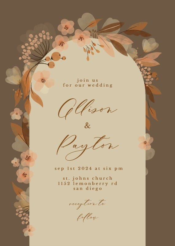 Fall floral arch - wedding invitation