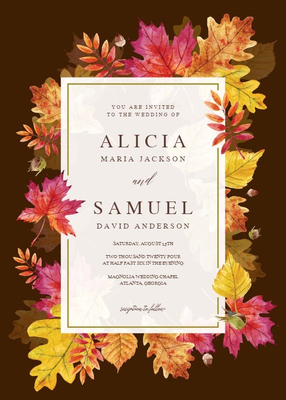 Fall leaves border - wedding invitation
