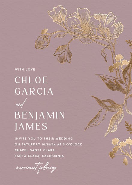 Golden orchid - wedding invitation