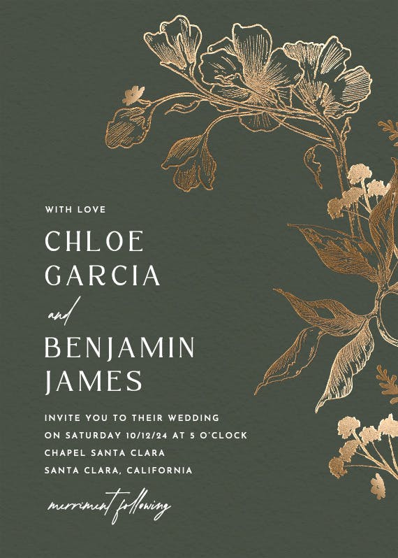 Golden orchid - wedding invitation