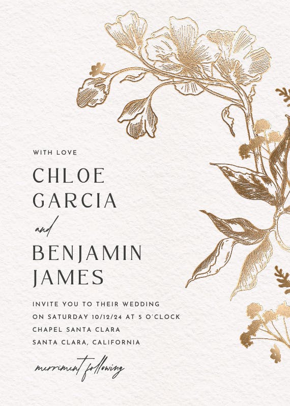 Golden orchid - wedding invitation