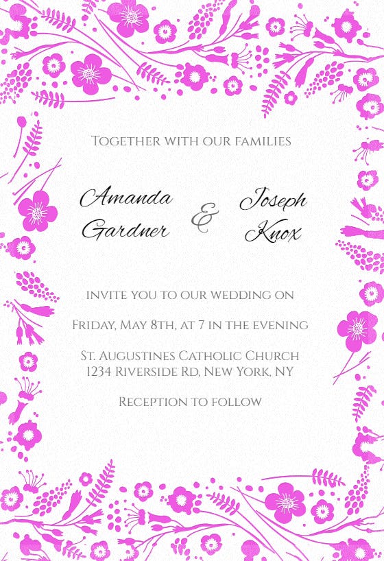 Ferns and flowers frame - wedding invitation