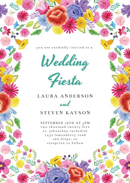 Fiesta flowers - wedding invitation