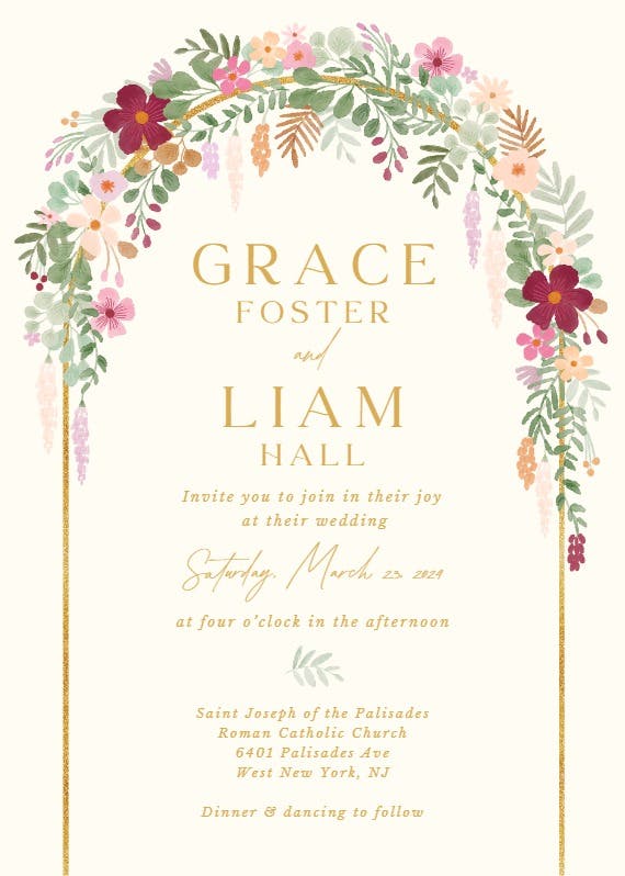 Floral arch - wedding invitation