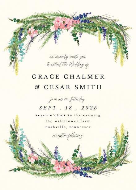 Floral pine - wedding invitation