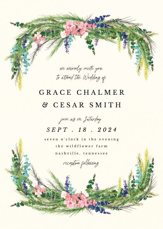 Floral pine - wedding invitation