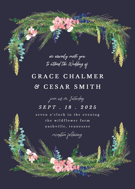 Floral pine - wedding invitation