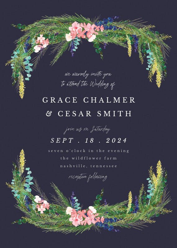 Floral pine - wedding invitation