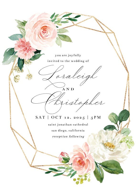 Floral polygon frame - wedding invitation