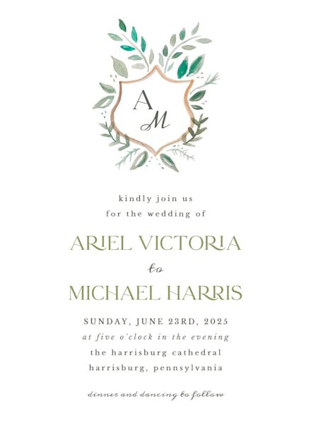Floral shield - wedding invitation