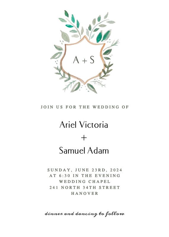 Floral shield - wedding invitation
