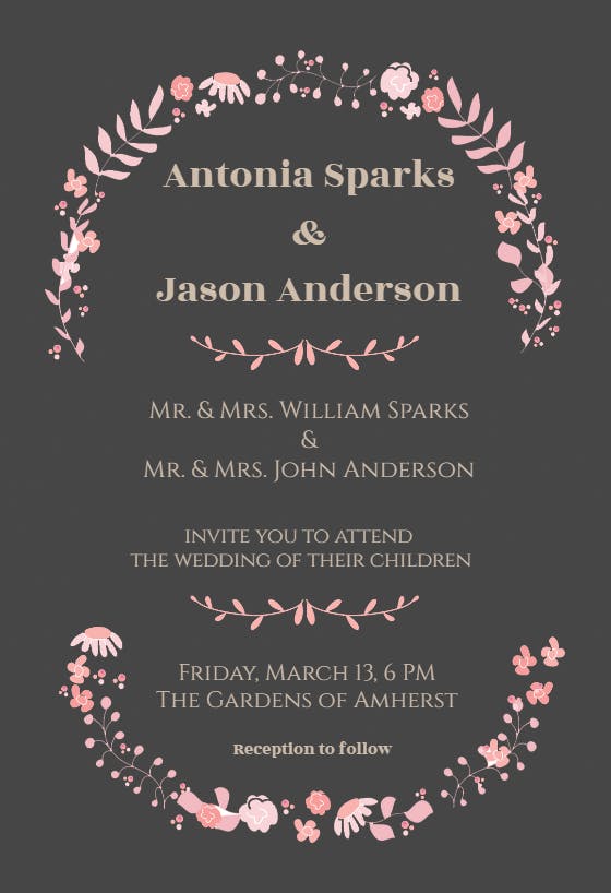 Floral spray surround - wedding invitation