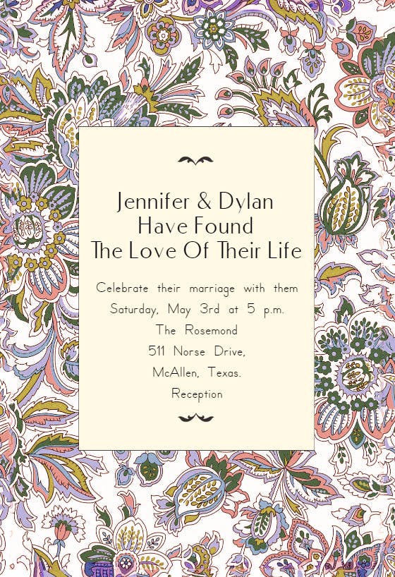 Floral wedding tapestry - wedding invitation