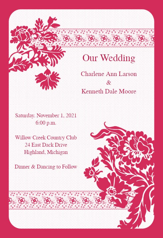 Flowers and lace - wedding invitation