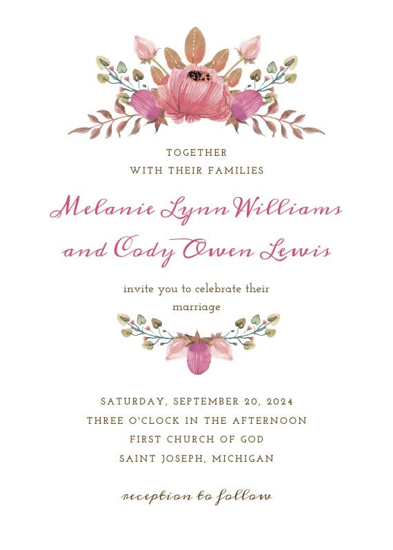 Flowers crown - wedding invitation