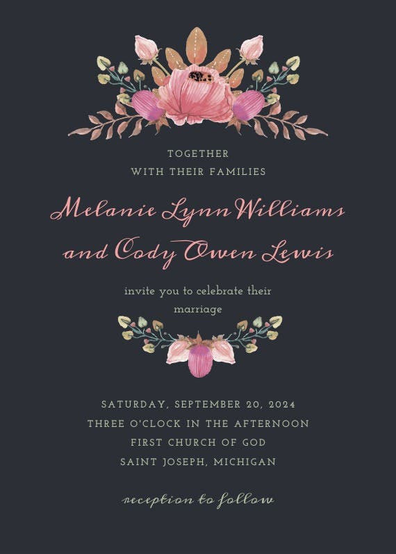 Flowers crown - wedding invitation