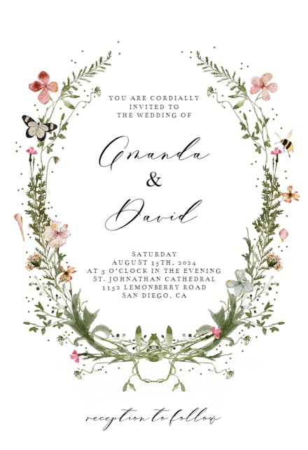 Fresh spring wreath - wedding invitation