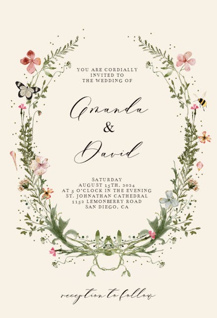 Fresh spring wreath - wedding invitation