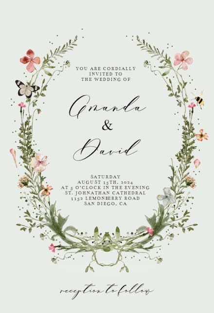 Fresh spring wreath - wedding invitation