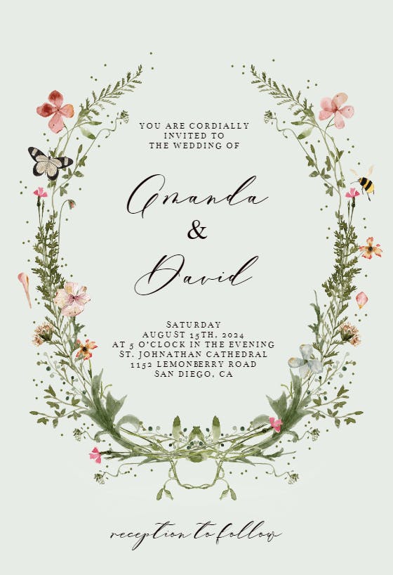 Fresh spring wreath - wedding invitation