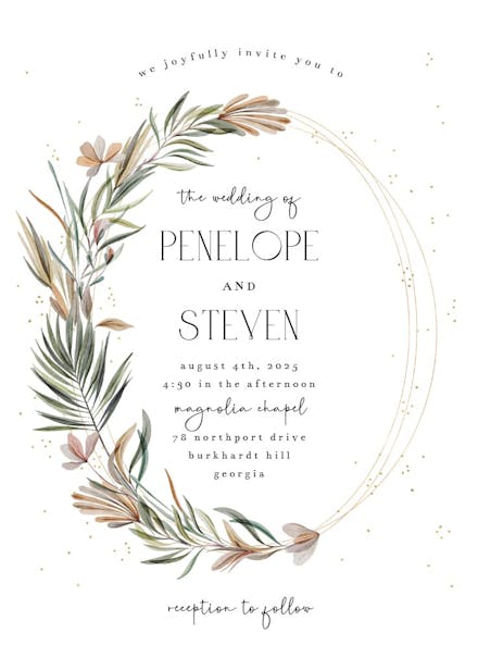 Garden wreath & rings - wedding invitation