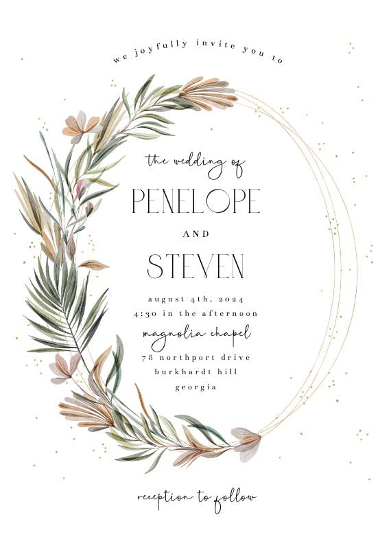 Garden wreath & rings - wedding invitation