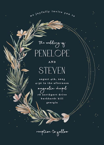Garden wreath & rings - wedding invitation