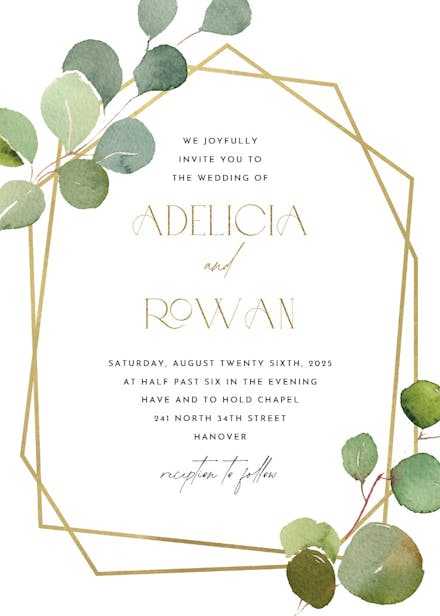 Geometric eucalyptus - wedding invitation