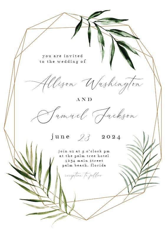 Geometric palms - wedding invitation