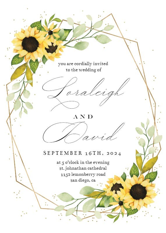 Geometric sunflowers - wedding invitation