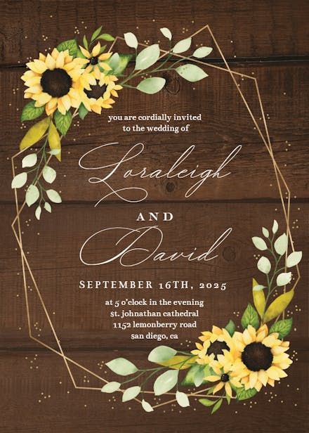 Geometric sunflowers - wedding invitation