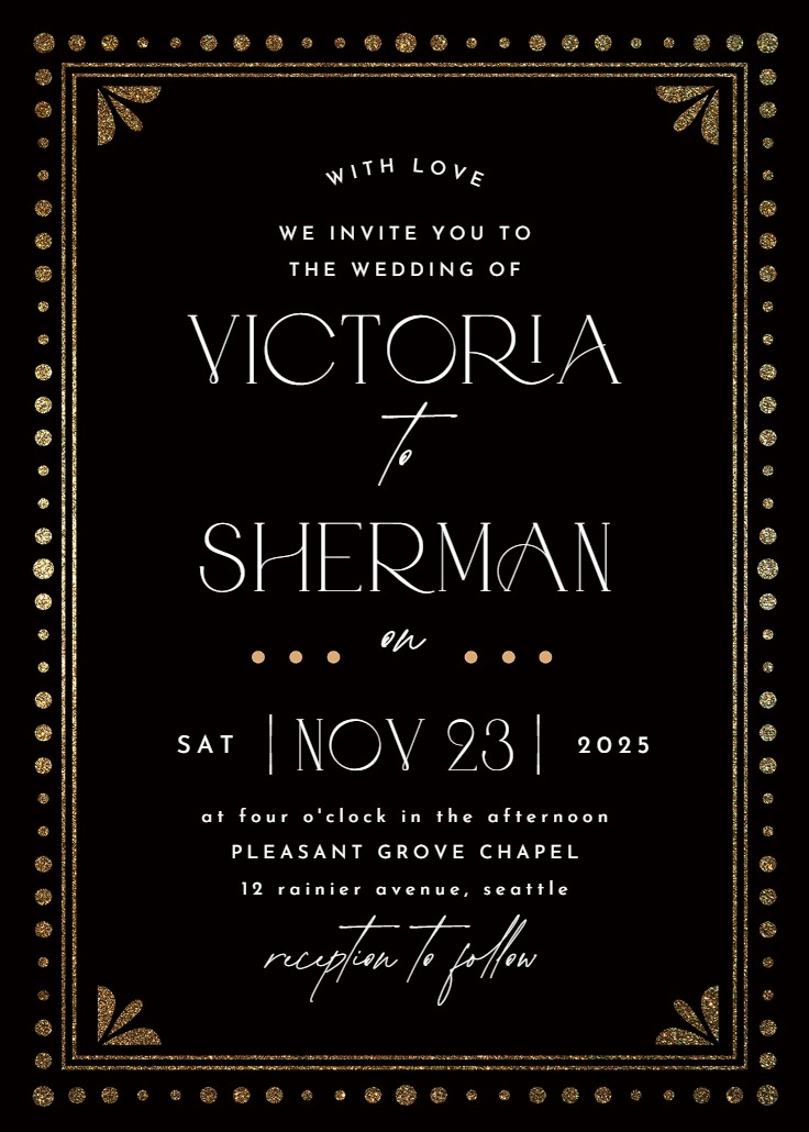 Gold & Black - Wedding Invitation Template (Free) | Greetings Island