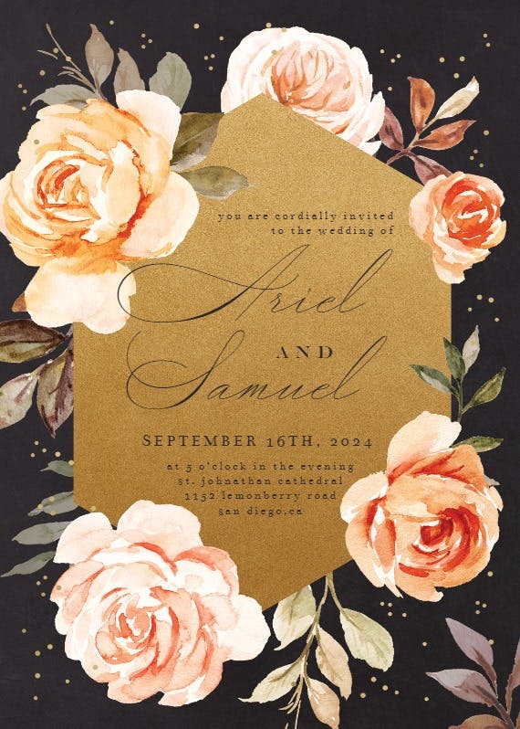 Gold and roses - wedding invitation