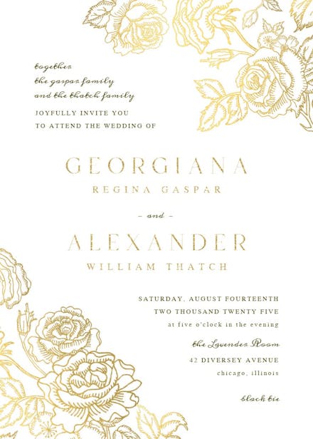 Gold foil roses - wedding invitation