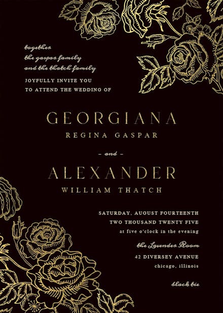 Gold foil roses - wedding invitation