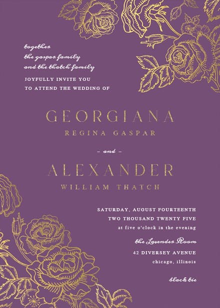 Gold foil roses - wedding invitation