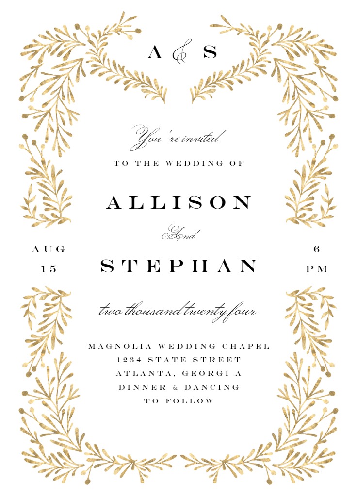 Gold Leaf - Wedding Invitation Template (Free) | Greetings Island