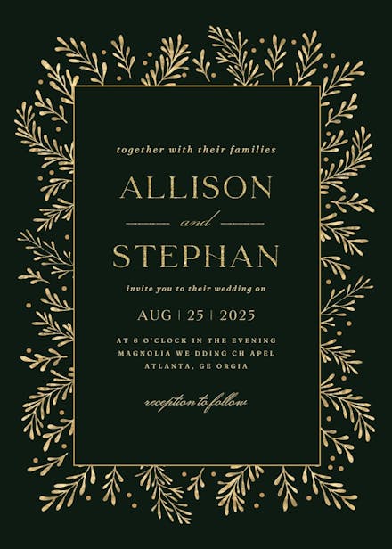 Gold leaf border - wedding invitation